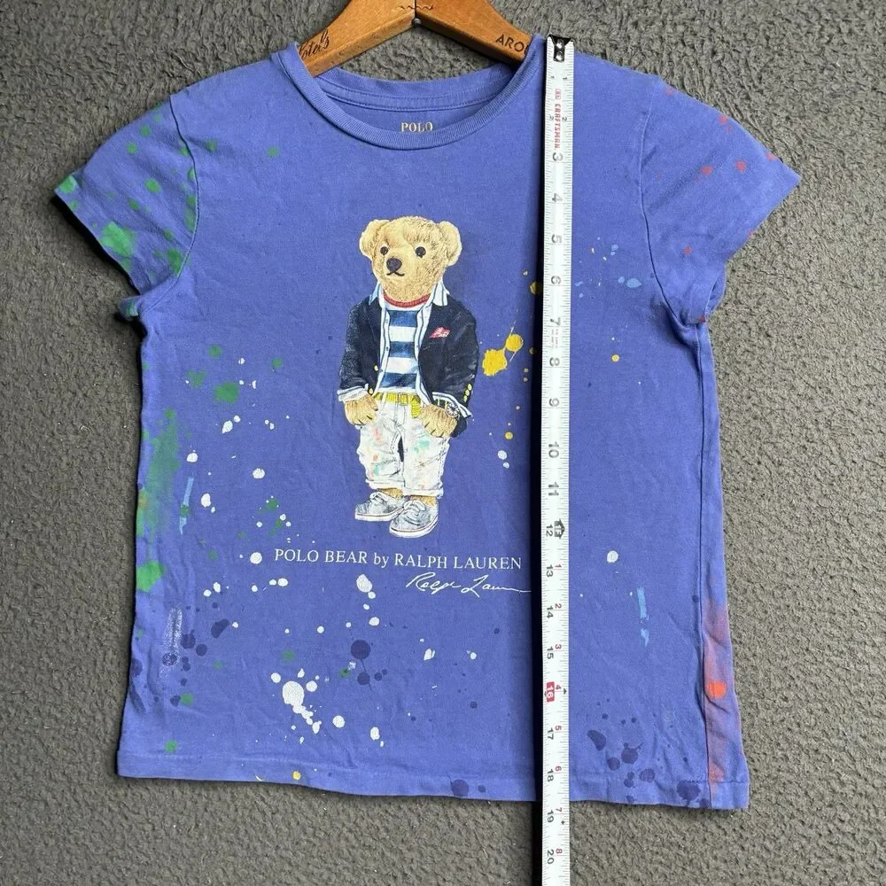 Ralph Lauren Polo Bear Girls T-Shirt Blue Size M (8-10) Short Sleeve